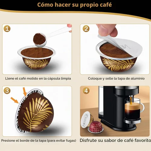 Vista 6 de NESSUS Tapas de papel de aluminio para cápsulas Nespresso reutilizables Vertuo, sellos de aluminio para rellenar cápsulas de Vertuoline, cápsulas