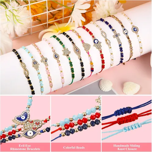 Vista 3 de 24 pulseras mexicanas de mal de ojo pulsera ajustable con nudo de cuerda Mal de Ojo pulseras hechas a mano con cuentas de amuleto de la suerte