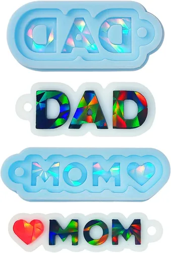 Vista 6 de Molde de silicona brillante para mamá y papá, molde de luz y adorno, llavero de bricolaje, joyería de resina epoxi, moldes para manualidades