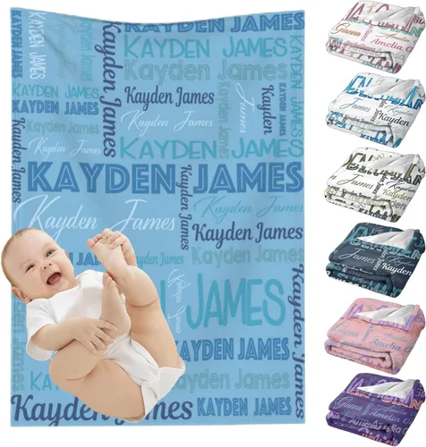 Vista 15 de Mantas de bebé personalizadas para niñas y niños, mantas de bebé personalizadas con nombre para niños y niñas, regalos personalizados para bebés