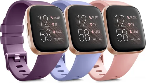 Vista 17 de PAQUETE DE 3 Bandas de Silicona Suave Compatibles con Fitbit Versa Bandas Deportivas Ajustables para Mujeres y Hombres Tallas Pequeña y Grande