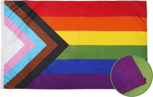 Vista 7 de Homissor Bandera del orgullo de 10 x 15 pulgadas, banderas gay para exteriores, gran arco iris, LGBT, comunidad lesbiana, transgénero, bandera