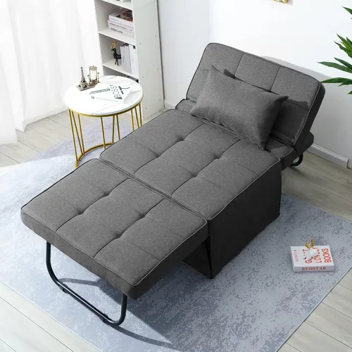 Vista 7 de Sofá Cama, 4 en 1 Otomana Plegable Multifunción de Lino Transpirable Cama Sofá con Respaldo Ajustable Silla Convertible Moderna para Sala de Estar