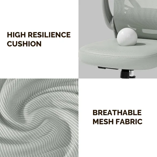 Vista 5 de Ollega Silla de escritorio para computadora con ruedas, silla de oficina de malla con brazos abatibles, soporte lumbar ajustable, silla de Gris