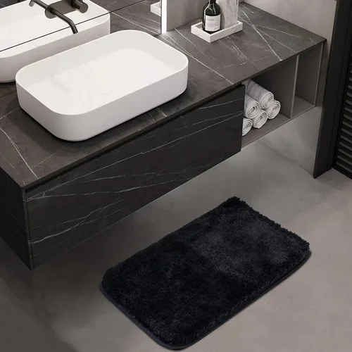 Vista 2 de ROSMARUS Alfombra de baño lanuda antideslizante de 17 x 24 pulgadas, tapete absorbente de agua, tapete de ducha suave para suelo y bañera, tapete