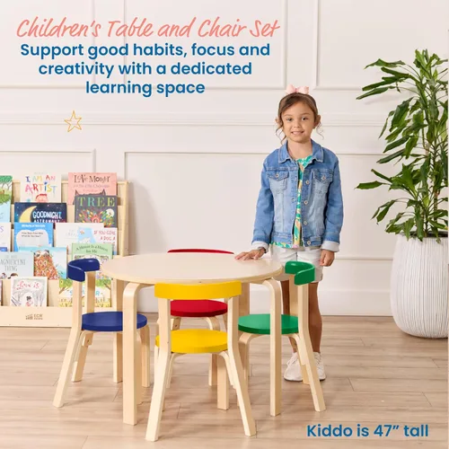 Vista 3 de ECR4Kids Juego de mesa de madera curvada y silla con respaldo curvo, muebles para niños, surtidos, 5 piezas Durable birch, GREENGUARD Gold
