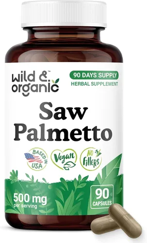 Vista 8 de Wild & Organic Cápsulas Saw Palmetto de 500 mg - Soporte del tracto urinario para hombres y mujeres - Suplemento en polvo de palma enana pura