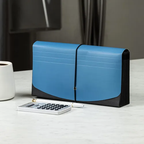 Vista 6 de Smead Two-Way Handy Organizer File, 21 Pockets, Alphabetic (A-Z) and Monthly (Jan-Dec), Flap and Elastic Cord Closure, Blue/Black (70506)