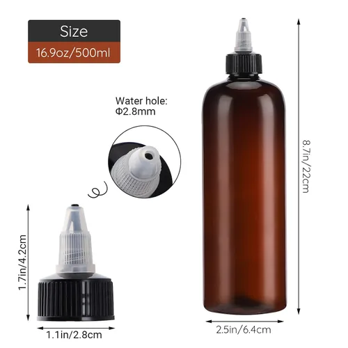 Vista 6 de Segbeauty Botellas para apretar ámbar de 16.9 onzas, 2 botellas aplicadoras de color de tinte para el cabello recargables de 16.9 fl oz con punta