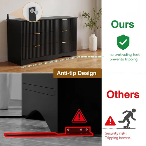 Vista 6 de JUMMICO Dresser for Bedroom, 47.2" Fluted Wood Chest of Drawers, Black