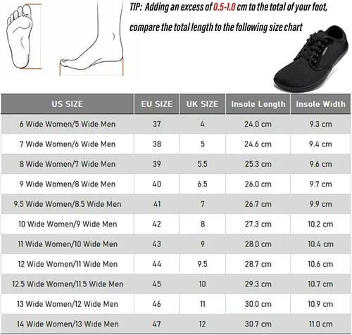 Vista 6 de HOBIBEAR - Zapatillas minimalistas descalzas para hombre y mujer, suela plana, ancho tenis de moda.