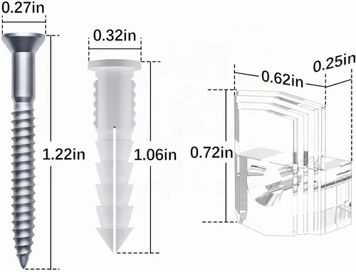 Vista 4 de Kit de soporte de espejo – 22 clips de plástico transparente, clips de retención de vidrio, kit para colgar con tornillos y puerta fija de caja