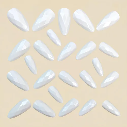 Vista 3 de Uñas postizas a presión medianas con diseño geométrico blanco almendra – 24 uñas postizas reutilizables de ABS brillante, fácil de aplicar, juego