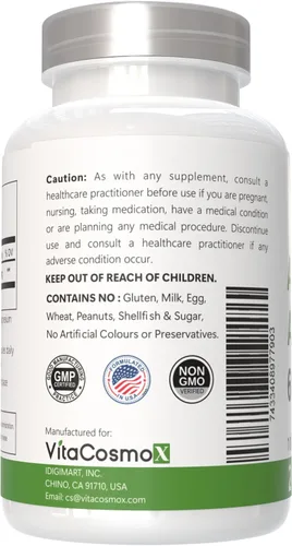 Vista 3 de Suplemento de ácido alfa lipoico, 600 mg por porción, 240 cápsulas vegetarianas 100% vegetarianas, sin OMG y sin gluten