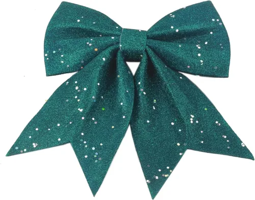 Vista 15 de YYCRAFT Flores de pascua con purpurina con purpurina, lazo de mariposa de 5 pulgadas para adornos de árbol de Navidad, decoraciones de Navidad