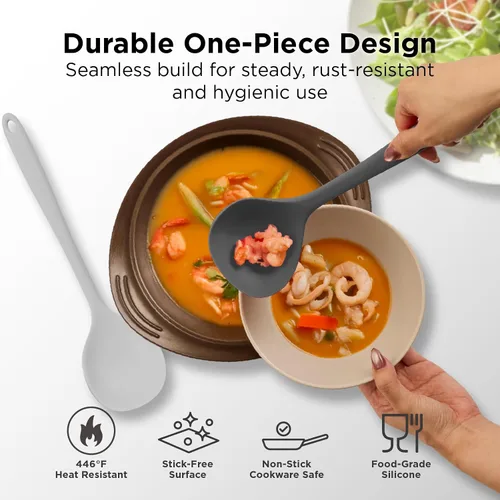 Vista 5 de Kitchen Mama DuoEssentials Ladle & Cooking Spoon Set, Metal Gray
