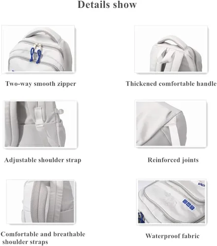 Vista 6 de Bonita mochila estética para niñas, estudiantes de secundaria, mochila para adolescentes, color sólido, ligera, mochila escolar informal con bolsa