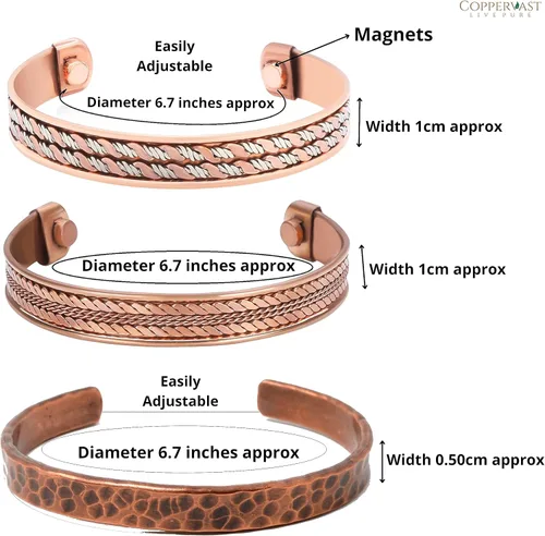 Vista 27 de Pulseras de cobre para hombres y mujeres Juego de 3 con caja de regalo Hecho a mano 100% cobre Regalo para mujeres y hombres