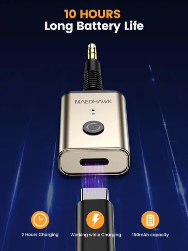 Vista 8 de MaedHawk Receptor de audio inalámbrico Bluetooth 5.3 portátil, adaptador giratorio de 0.138 in para altavoz estéreo de coche, auriculares con cable
