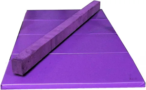 Vista 2 de Juego de barra de gimnasia expandible con barra de equilibrio, alfombrilla de 6 x 4 pies para niños, barra horizontal para entrenamiento de gimnasia