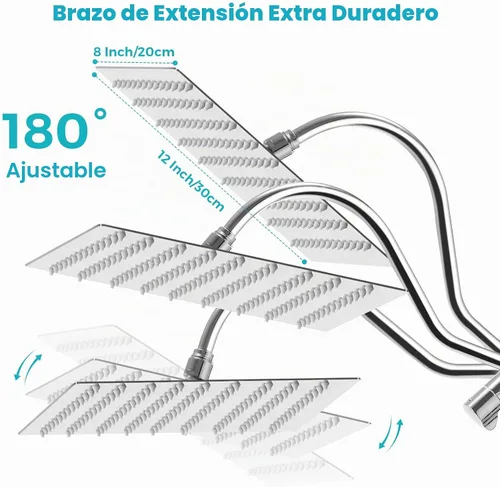 Vista 4 de Cabezal de ducha de lluvia, cabezal de ducha rectangular de 12 x 8 pulgadas con rociador de mano, juego de cabezal de ducha doble con barra