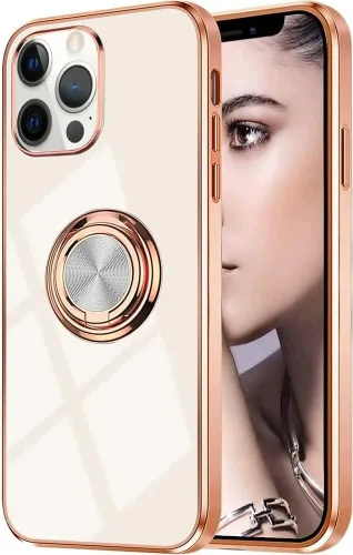 Vista 29 de Compatible con iPhone 11 Kickstand, anillo de rotación de 360 grados integrado con borde de oro rosa brillante que funciona con soporte magnético