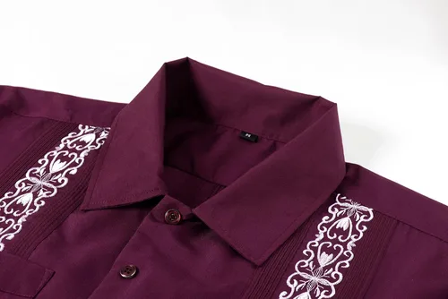 Vista 2 de Camisas de guayabera para hombre, camisas cubanas de manga corta a presión..