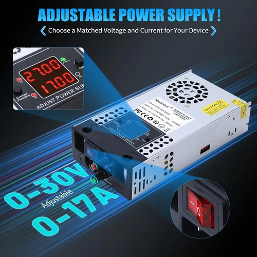 Vista 2 de Actualización ajustable (0-30V 0-17A) 500W DC Fuente de alimentación conmutada AC-DC Transformador con botones ajustablesSistema de sensor