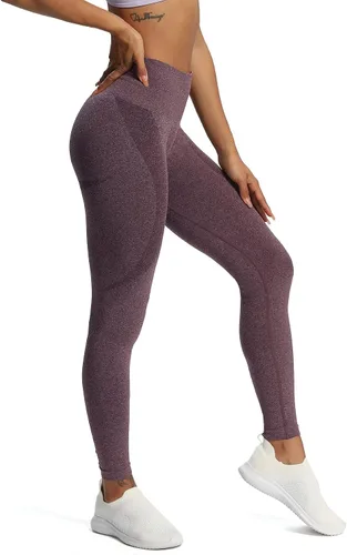 Vista 3 de Aoxjox Leggings de entrenamiento sin costuras para mujer, con contorno de sonrisa, cintura alta, pantalones de yoga para gimnasio