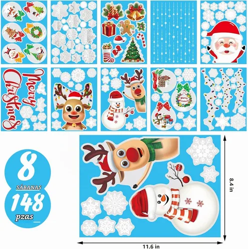 Vista 2 de Calcomanías de Navidad para ventana, de doble cara, copos de nieve, calcomanías para ventana de vidrio, Navidad, vacaciones, hogar, oficina, escuela