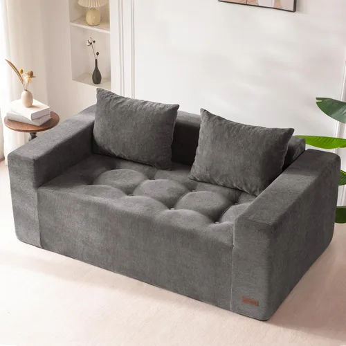 Vista 11 de MAXYOYO Sofá modular de 61 pulgadas, sofá biplaza sin hueso con asiento profundo, tapizado de felpilla, cómodo sofá para sala de estar, no requiere