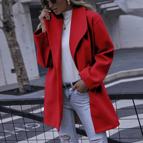 Vista 2 de Gabardina de lana de invierno para mujer, cálida, delgada, larga, abrigo para mujer, moda de otoño 2022