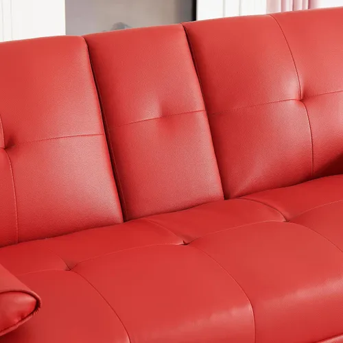 Vista 6 de Anwick Sofá futón de cuero moderno, sofá cama plegable convertible, sofá biplaza reclinable para espacios pequeños, apartamento, oficina