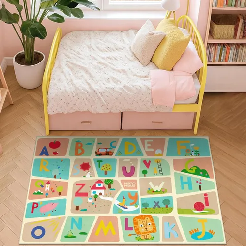 Vista 8 de Alfombra preescolar del alfabeto de 3 x 5 para niños pequeños, alfombra de juego ABC suave para el aprendizaje del bebé, alfombra educativa
