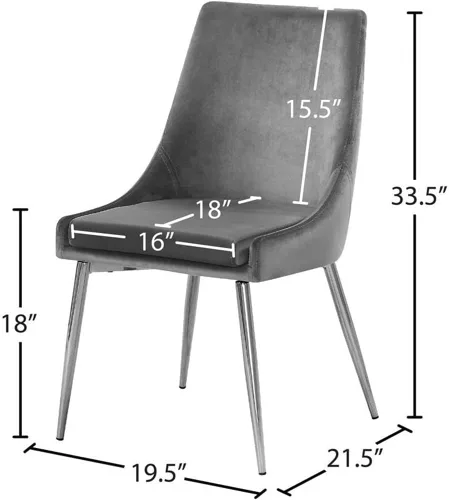 Vista 3 de Meridian Furniture Karina Collection Modern - Silla de comedor tapizada de terciopelo contemporánea con patas de metal resistentes, juego de 2, 19.5