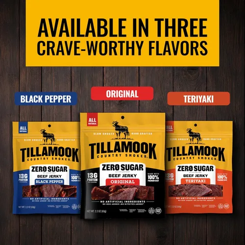 Vista 6 de Tillamook Country Smoker Cecina de res apta para dieta cetogénica sin azúcar, original, 2.2 onzas