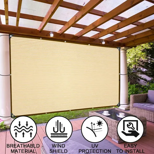 Vista 2 de Paño de sombra – Pergola 90% tela de sombra para exteriores con ojales para pérgola, patio, glorieta, terraza, jardín, porche, trigo (3 x 6 pies)