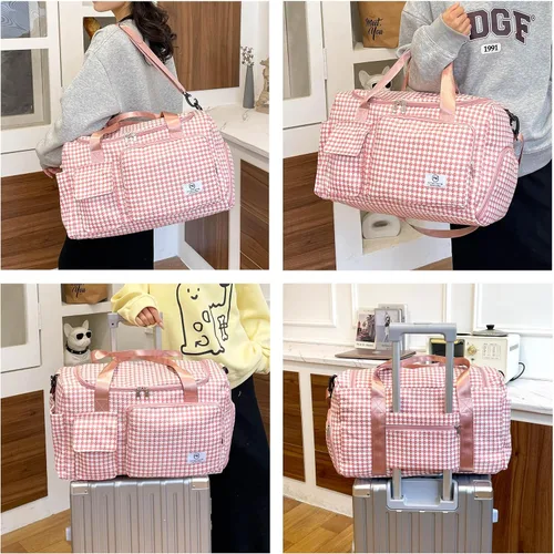 Vista 27 de Pequeña bolsa de gimnasio para mujer, bolsa de viaje con compartimento para zapatos