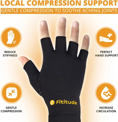 Vista 3 de Fititude Half Finger Compression Gloves with Copper Infusion for Arthritis Pain Relief and Swelling Support