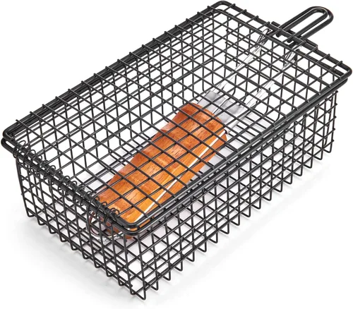 Vista 2 de Farberware 5290488 - Cesta para barbacoa con mango plegable, color negro y madera