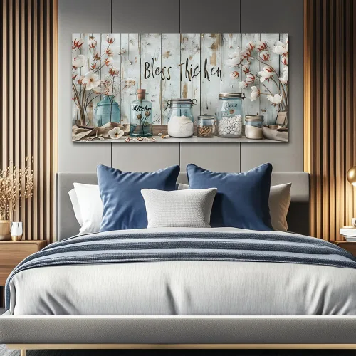 Vista 7 de ERQINHUA Lienzo decorativo retro para pared, decoración de pared para sala de estar, cocina y comedor, pintura de hierba con flores, obras de arte