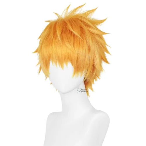 Vista 18 de Wiggy Mermaid Peluca corta de color naranja, peluca de pelo recto de jengibre para mujer Short Orange Side Part Anime Cosplay Hair Wig for Halloween