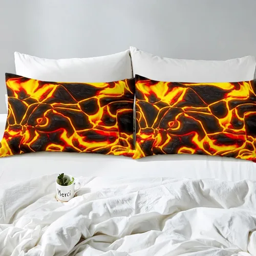 Vista 4 de Erosebridal Sábana bajera ajustable de fuego negro y amarillo, tamaño individual, juego de sábanas de llama de desastre natural para niños