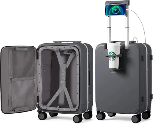 Vista 23 de mixi Equipaje PC Hardside Rolling maleta con rueda giratoria, cerradura TSA, soporte para teléfono y vaso, Verde aguacate