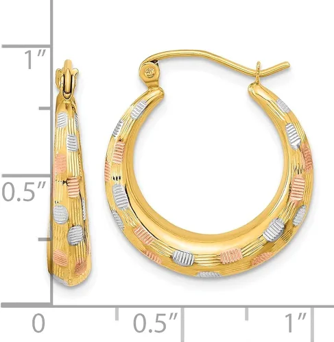 Vista 3 de Aretes de aro de satén chapados en oro rosa blanco de 14 quilates joyería fina para mujer L-0891in W-0809in Metal Gema