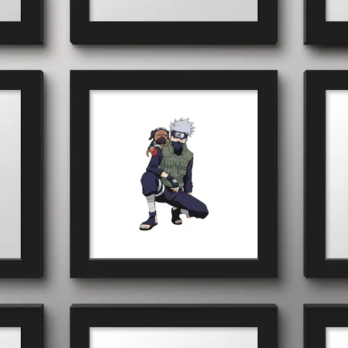 Vista 3 de Gallery Pops Naruto Shippuden - Arte de pared Kakashi Hatake con Pakkun, versión enmarcada negra, 12 x 12 pulgadas