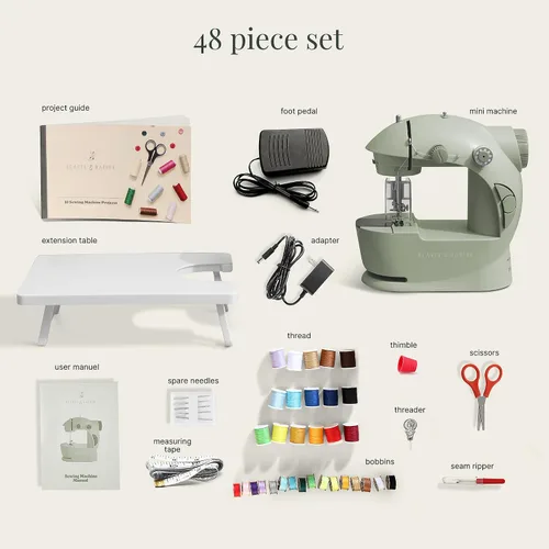 Vista 2 de Hearth & Harbor Minimáquina de coser para principiantes, máquina de coser portátil de doble velocidad pequeña para niños y adultos con mesa