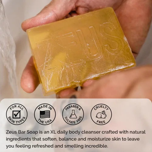 Vista 4 de ZEUS Jabón en barra corporal y facial, jabón natural hidratante y equilibrante para lavado facial y corporal (fabricado en Estados Unidos), paquete