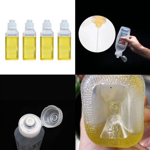 Vista 3 de Botella de plástico exprimible, botella transparente para exprimir condimentos, con válvula de silicona sin retorno, adecuada para aceite, miel