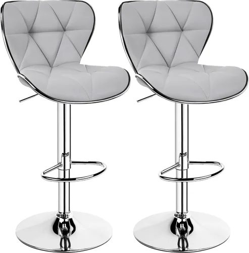 Vista 11 de Yaheetech Juego de 2 taburetes de bar, taburetes de bar ajustables de piel sintética con respaldo de concha, sillas de bar con reposapiés para Negro